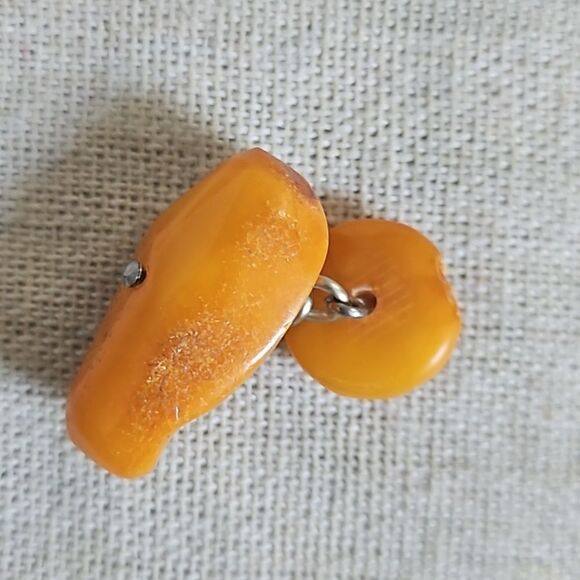 Vintage Genuine Egg Yolk Natural Baltic Amber Antique Mens Cufflinks - Picture 7 of 10